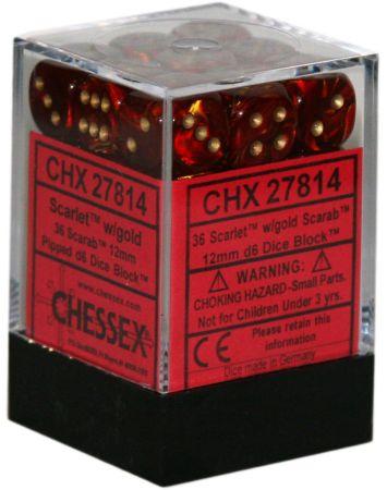 Chessex: 36Ct D6 Dice Set Scarab - Scarlet/Gold (12mm) Dice & Gaming Accessories Chessex