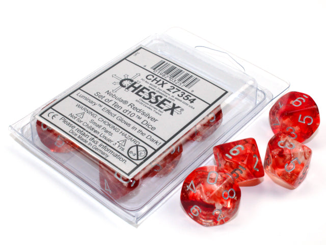 Chessex: Nebula D10 Dice Set: Luminary Red/Silver (CHX27354) Dice & Gaming Accessories Chessex