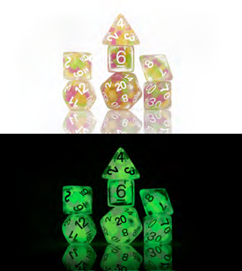 Sirius Dice: 7-Die Dice Set Glow-In-The-Dark - Melon Ball Glowworm Dice & Gaming Accessories Sirius Dice