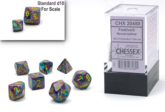 Chessex: Mosaic/Yellow Festive Mini 7-Die Set Dice & Gaming Accessories Chessex