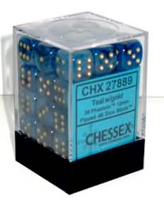 Chessex: Teal/Gold Phantom 36Ct D6 12mm Dice & Gaming Accessories Chessex