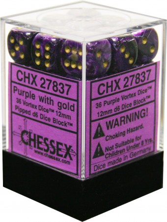 Chessex: Purple/Gold Vortex 36Ct D6 Dice Set 12mm Dice & Gaming Accessories Chessex