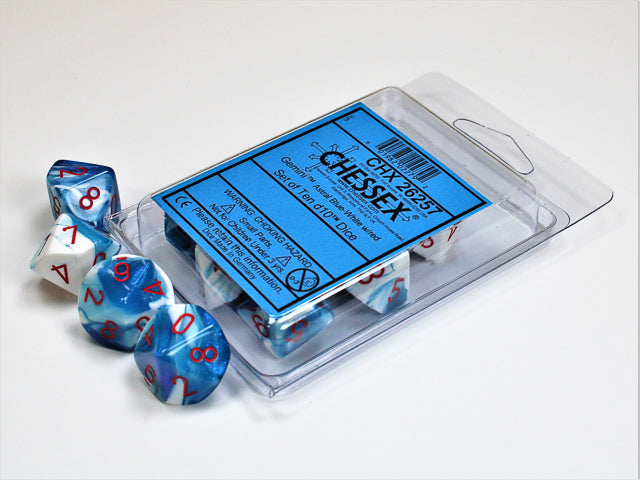 Chessex: Astral Blue/Red Gemini 10Ct D10 Dice Set Dice & Gaming Accessories Chessex