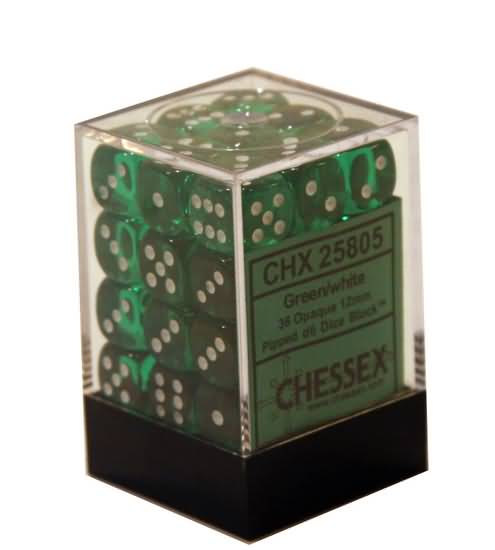 Chessex: 36Ct D6 Dice Set Tranlucent - Green/White (12mm) Dice & Gaming Accessories Chessex