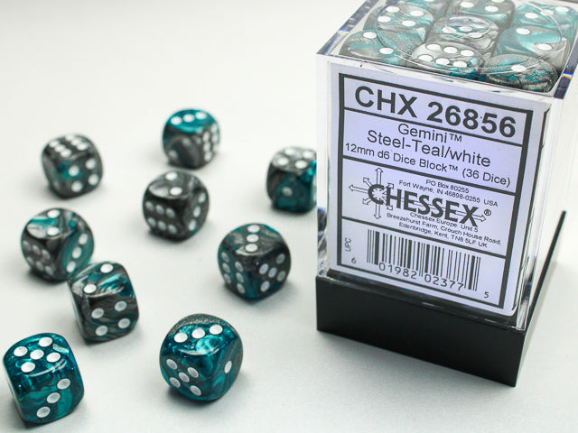 Chessex: 36Ct D6 Dice Set Gemini - Steel/Teal (12mm) Dice & Gaming Accessories Chessex