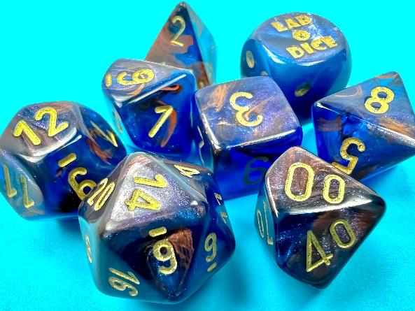 Chessex: 7-Die Set Lab Dice Lustrous - Azurite/Gold Dice & Gaming Accessories Chessex