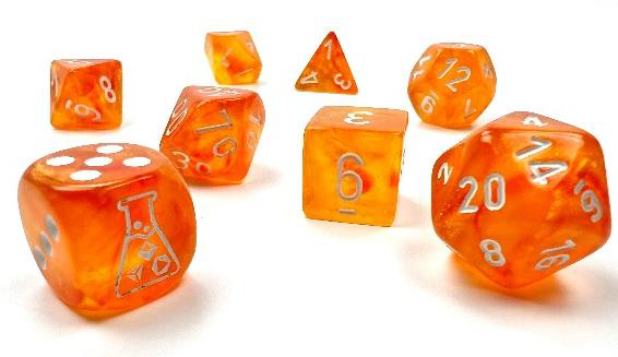 Chessex: 7-Die Set Lab Dice Luminary Borealis - Blood Orange/White Dice & Gaming Accessories Chessex