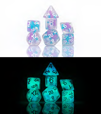 Sirius Dice: 7-Die Dice Set Glow-In-The-Dark - Cotton Candy Glowworm Dice & Gaming Accessories Sirius Dice