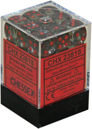 Chessex: 36Ct D6 Dice Set Translucent - Smoke/Red (12mm) Dice & Gaming Accessories Chessex