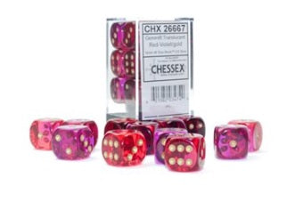 Chessex: Translucent Red-Violet/Gold Gemini 12Ct D6 Dice Set 16mm Dice & Gaming Accessories Chessex