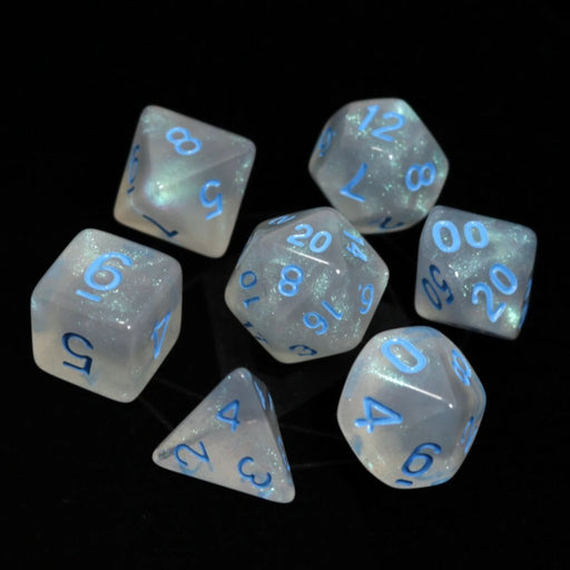Die Hard Dice: Glacial Moonstone w/ Blue 7-Die Set Dice & Gaming Accessories Die Hard Dice