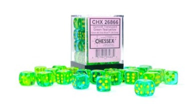 Chessex: 36Ct D6 Dice Set Translucent Gemini - Green-Teal/Yellow (12mm) Dice & Gaming Accessories Chessex