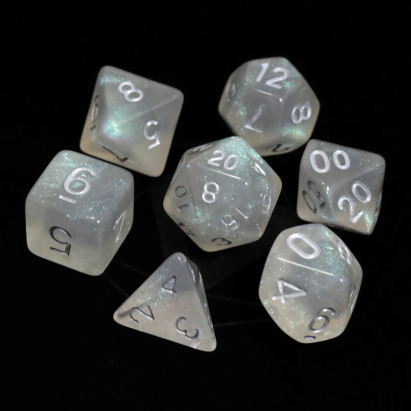 Die Hard Dice: Glacial Moonstone w/ Silver 7-Die Set Dice & Gaming Accessories Die Hard Dice