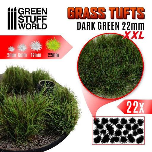 Green Stuff World: Grass Tufts XXL - Dark Green 22mm 22x Basing Materials Green Stuff World