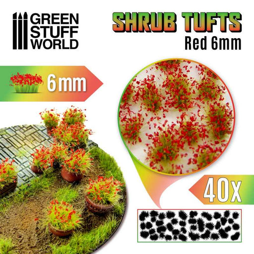Green Stuff World: Tufts Shrubs - Red - 6mm 40x Basing Materials Green Stuff World